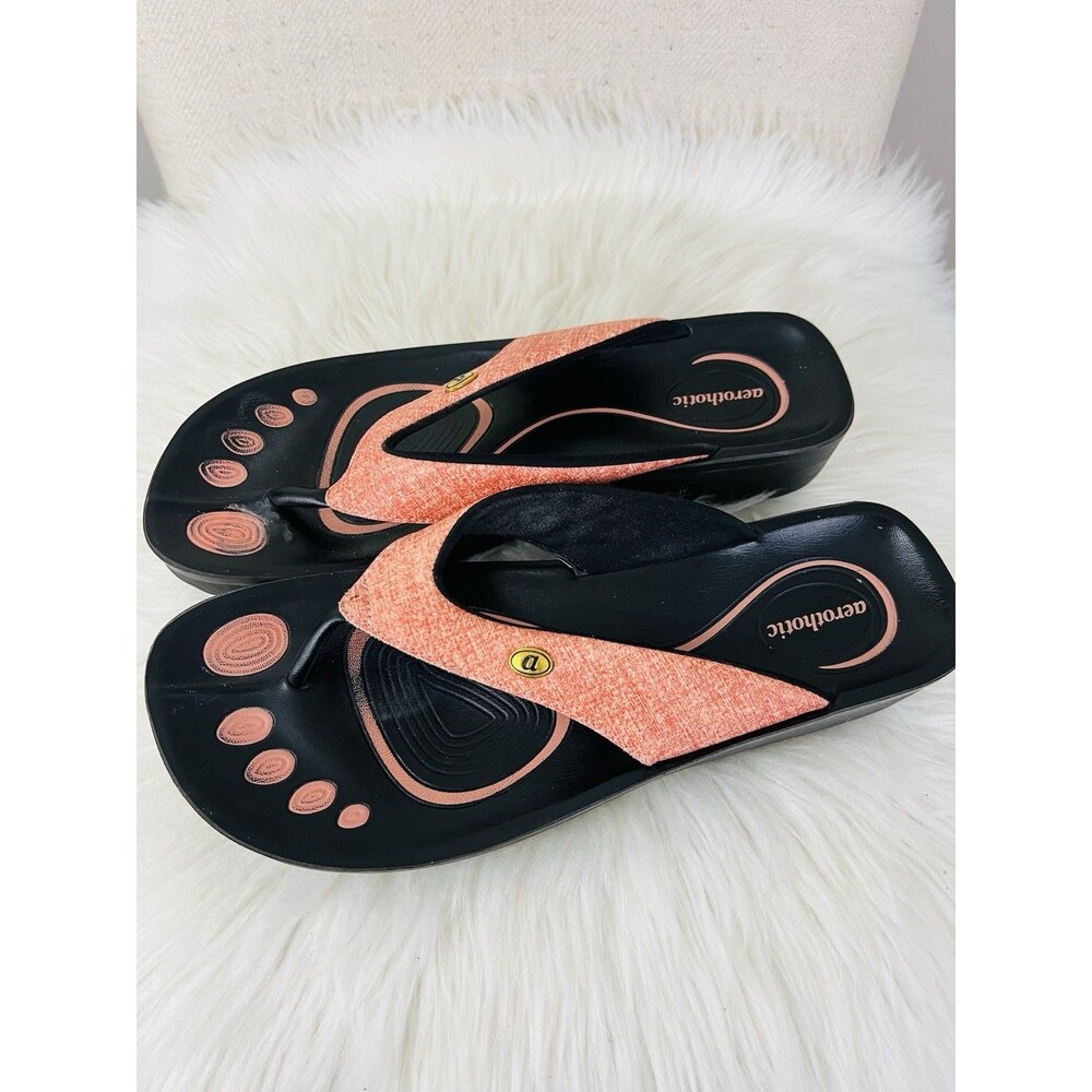 Aerothotic Peach Black Orthotic Footbed Thong Sandals Comfort Thailand EU40 US9